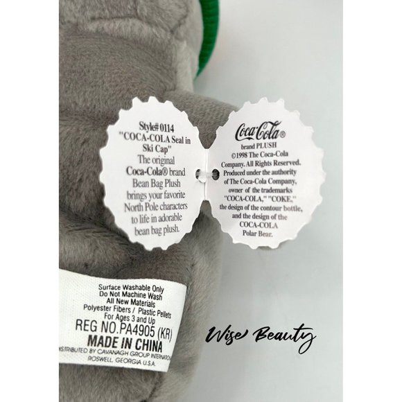 Coca-Cola Seal In Ski Cap Bean Bag Plush Collectible 1998 Gray Original Tag - Picture 6 of 7
